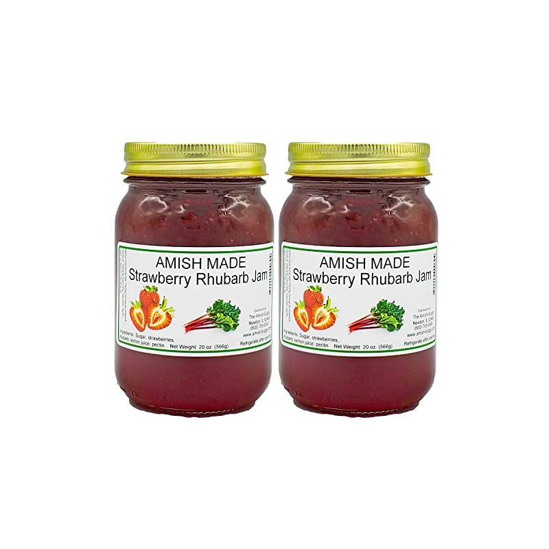 Amish Strawberry Rhubarb Jam - Two 16 Oz Jars