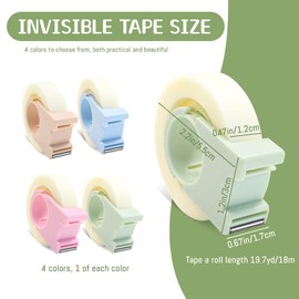 4 Pack Invisible Tape with Mini Dispenser Set 1/2 Inch Magic Tape Writable Transparent Tape Portable Repairing for Office School Home (4)