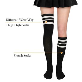 Zando 3 Pairs Striped Thigh High Socks for Women - Knee High & Over the Knee Socks - Cosplay Stockings & Leg Warmers - White & Black Striped
