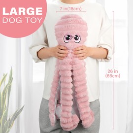 Prime Pets Dog Toys for Large Dogs, 27” Extra Large Pink Plush Octopus Dog Toy, Squeaky Dog Toys, Tug of War Pet Toy for Small Medium Large Dogs, Puppy Chew Toy