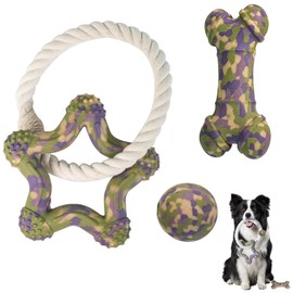 TOONOVEL Dog 3-Pack Interactive Toys, Tug of War, Bone Chew, Tooth Cleaning, Anxiety & Restlessness Relief