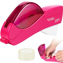 Tape Dispenser,Semi-Automatic Tape Dispenser with Tape Handheld Tape Dispenser with Cutter Portable Tape Roll Dispenser One-Handed Safe Tape Dispenser for 12mm 19mm Tape Cutting(Rose red)