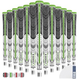 Gowolf Cross Corded Rubber Golf Grips 13 Pack, Back Rib Improved Control Multi-compound Hybrid Golf Club Grips, with Free 15 Tapes (Green-White, Standard)