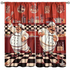 Kitchen Chef with Gourmet Curtain Abstract Funny Chef Kitchen Cook Theme Decor Window Treatment for Bedroom Living Room Window Drapes 42" W X 45" L
