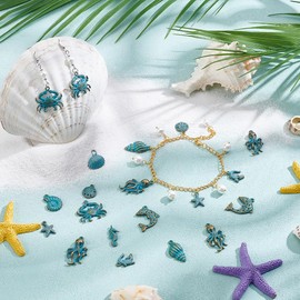 UNICRAFTALE Pack of 40 10 Styles Charms with Ocean Motif Sea Life Charms Antique Bronze Blue Sea Animal Pendant Starfish Pendant Summer Charm for Jewellery Making Necklaces Bracelets