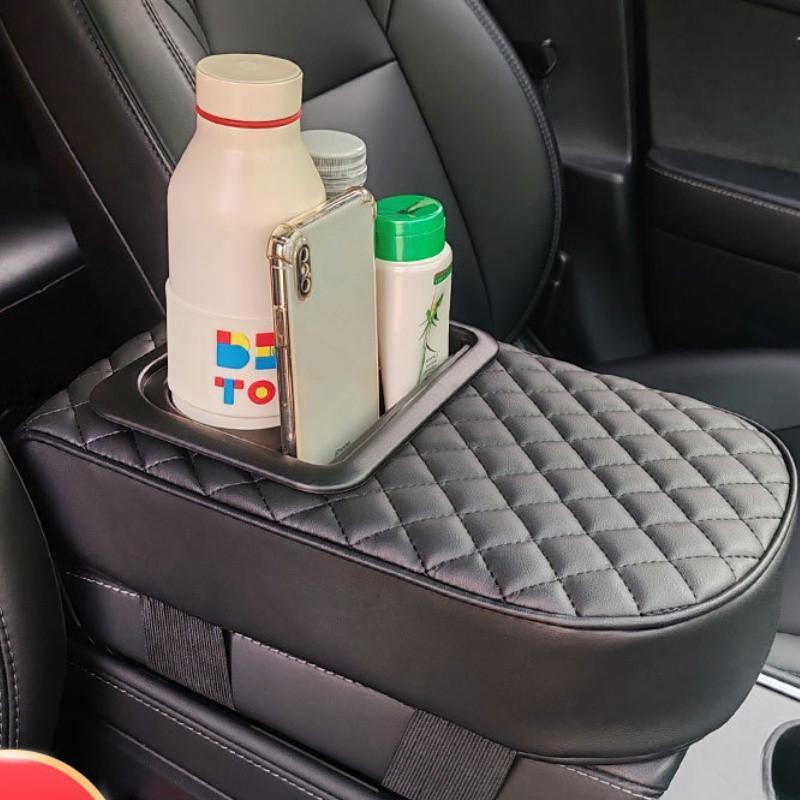 Car Armrest Box Heightening Pad with Storage Box Cup Holder,