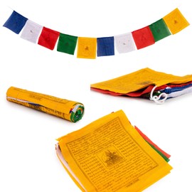 Tibetan Prayer Flags Cotton Outdoor Decoration - 7.4" x 7.4" Handmade in Nepal Windhorse Mixed Deity Flag Affirmation [10 Flags]