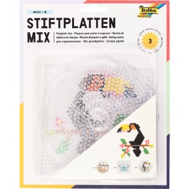 folia 73214 - Perline da stirare Mix, Basic Medium, 3 motivi assortiti, 3 piastre trasparenti per perline da stirare con un diametro di 5 mm, cerchio, quadrato ed esagono