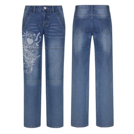 Women's Baggy Denim Pants High Waisted Y2K Wide Leg Oversized Plus Size Boyfriend Cargo Jeans Streetwear Trousers