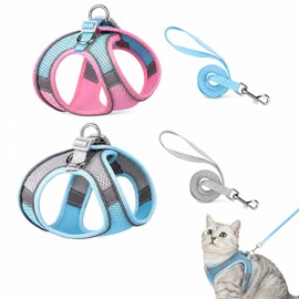 Pack de 2 Arnés para Perro y Gato con Correa de 1.5m, Pechera Transpirable Acolchada con Tiras Reflectantes, Chaleco Ajustable para Paseo al Aire Libr