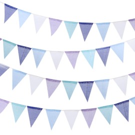 2set Purple and blue Party Bunting Banner, 40PCS Multicolor Waterproof Burlap Triangle Flags,Outdoor Indoor Hanging Decoration for Wedding/Birthday/Home Festival Party (Purple style)