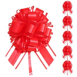 6 PCS Red Pull Bows for Gift Wrapping 6″ Wrap Gift Bows Bow for Gifts Baskets Ribbon Birthday Bows for Gift Wrapping Bows Supplies Pull String Bows for Christmas Tree Gift Cabinet Bows for Presents