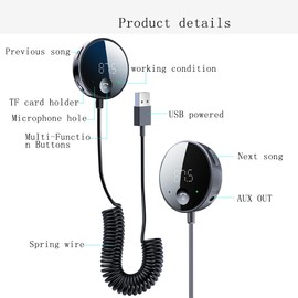 eppfun 2-IN-1 FM Transmitter & Bluetooth Receiver for Car, Wireless Radio Adapter with Hands Free, Support TF Card Music Playback