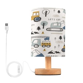senya Table Lamp Bedside Lamps for Bedroom Nightstand Lamp with USB C Charging Ports and AC Outlet Childish Truck Excavator for Living Room Office Desk