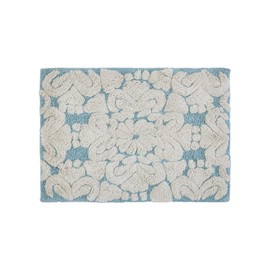 Better Trends Medallion Collection is a Tufted Bath Mat Rug 100% Cotton in Vibrant Colors, 17" x 24", Blue & Natural