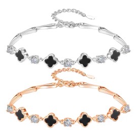 Cryzmitol 2pzs Pulsera Trébol Cuatro Acero Inoxidable Regalo Novia Mujer