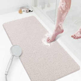 Shower Mat Bathtub Mat Non-Slip,36x16 inch, Soft Tub Mat with Drain,PVC Loofah Bath Mat (Phthalate Free) for Tub and Bathroom,Quick Drying,White