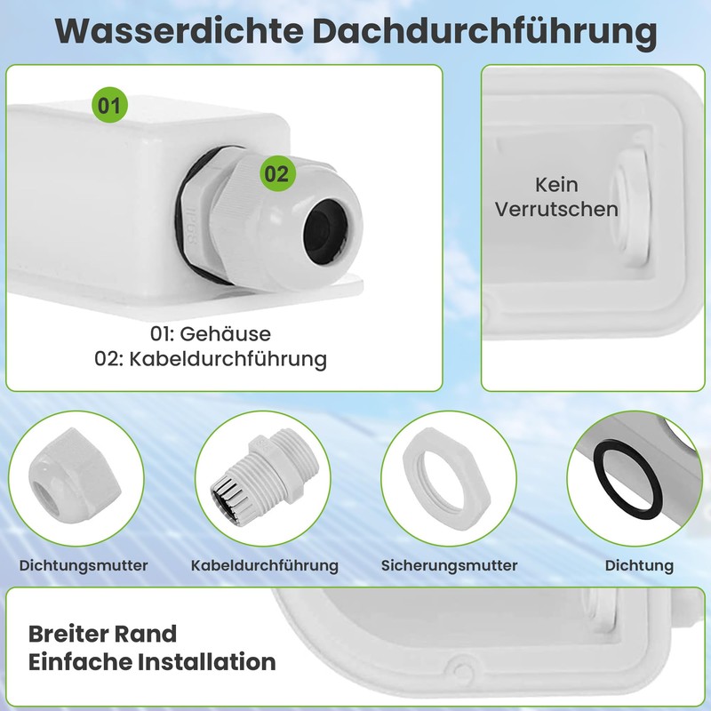 Offgridtec© Roof Guide 1-Way White for Cable Outer Diameter 3-12