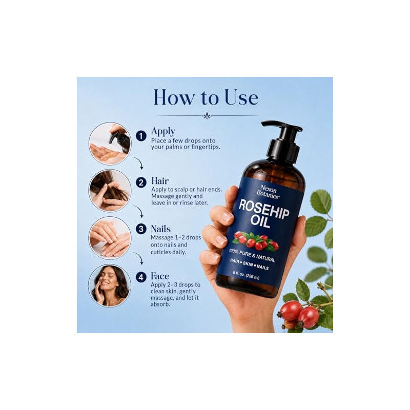 Nexon Botanics Aceite De Rosa Mosqueta Para El Rostro, 8
