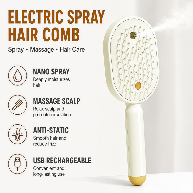 Electric Spray Air Cushion Massage Comb, Hair Brush with Water