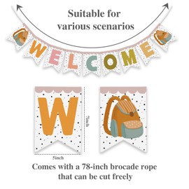 Back to School Banner - Welcome - First Day of School Decoration, Green Banner 6.5ft Long, For Classroom Decorations, Campus Home Office, Schools Party Supplies and Welcome Sign - A10
