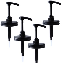 Wide Mouth Mason Jar Pump Dispenser Lid for Syrup Sauce Honey Pump Lid Coffee Syrup Lid Stainless Steel Food Grade Airtight & Leak-Proof- 4pc