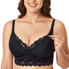 MOMANDA Women's Lace Nursing Bra Wirefree Padded Breastfeeding Maternity Bralette Cute More Coverage Black 38DD