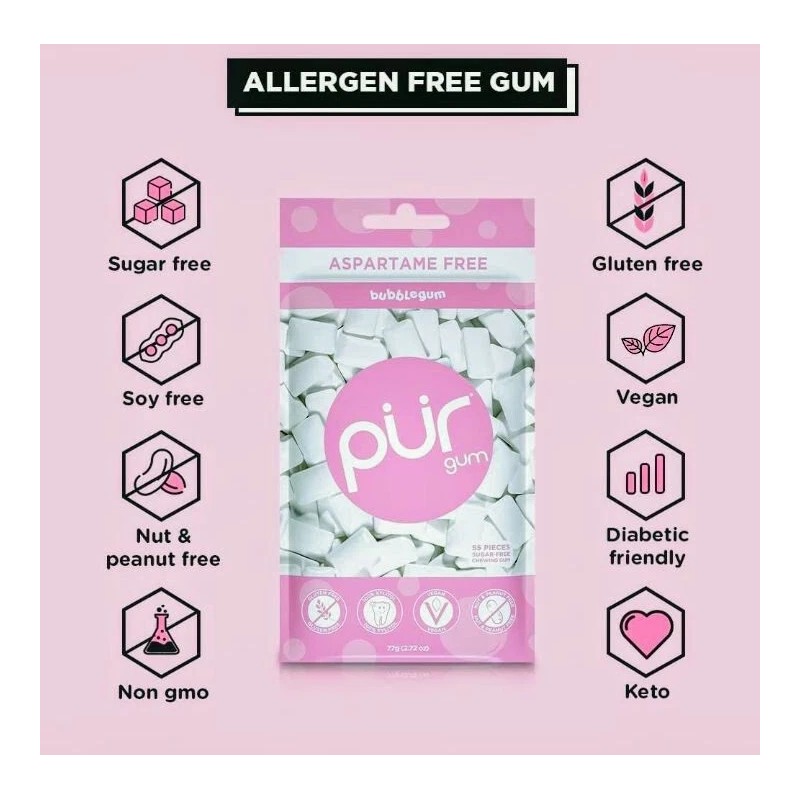 PUR Xylitol Chewing Gum 6 Flavor Variety (55 Pieces, 6