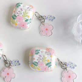 Hidysfas Compatible with AirPods 4 Case 2024 Floral Case with Cleaner Kit Cute Flowers Keychain Cover for Girls Women Airpods 4th Generation-(Mint Green)