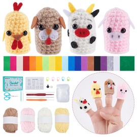 FREEBLOSS 8set Crochet Animal Finger Puppet kit Crochet Beginner's Kit with Instructions for Lovers of Crocheting DIY Cotton Knitting Craft Supplies