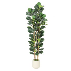 Artificial Fiddle Leaf Fig Tree with White Planter, Fake Plant with Natural Wood Trunk, Faux Ficus Tree Fake Moss for Home Office Living Room Decor