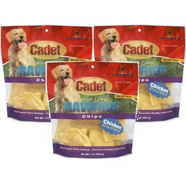 Cadet 3 Pack of Premium Grade Rawhide Chips, 1 Pound each, Chicken Basted