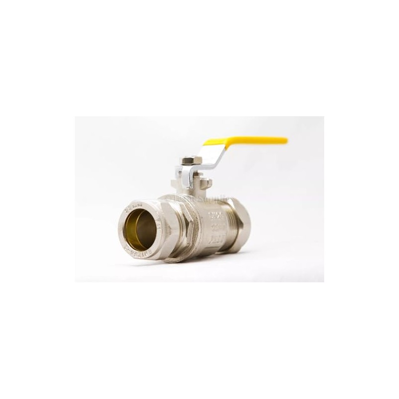 Team Controls Gas Ball Valve Yellow Lever Handle 15mm Compression