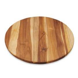 TeakCraft Teak Round Cutting Board With Juice Groove, Serving Tray, (17.5 x 17.5 x 0.75), FSC Certified Carving Board, The Mimir