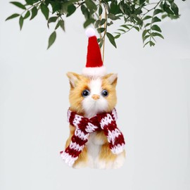 Christmas Cat Ornament with Hat & Scarf, Mini Plush Kitten Ornaments for Christmas Tree Decoration for Cat Lovers (with Extra 1-Red-Scarf)