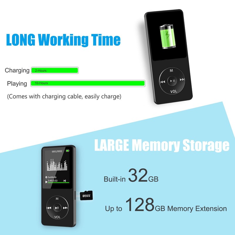 MP3 Player with Bluetooth, Portable 32GB MP3 Music Players with
