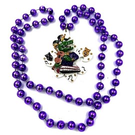Generic Alligator Jester Music Mardi Gras Bead Necklace Fleur de Lis New Orleans Parade, Purple