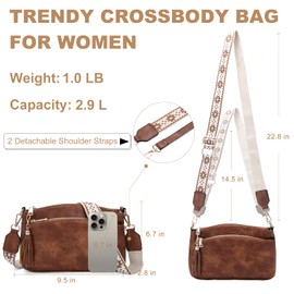 Crossbody Purse for Women,Chase Chic Trendy Vegan Leather Cross Body Bag Lady Small Handbag with Guitar Strap,Brown