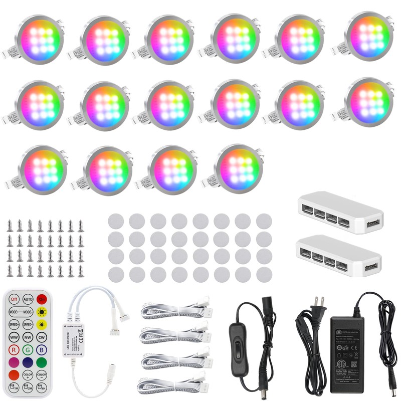AIBOO Under Cabinet Lighting Kit, 16 Pack Dimmable RGB and