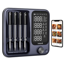 Wireless Meat Thermometer with APP Control，4 Probes Meat Thermometer Digital, Unlimited Range WiFi & Bluetooth Meat Thermometerfor for Rotisserie, Grill,