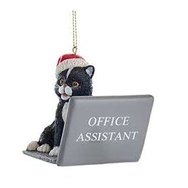 Black Computer Cat with Santa Hat Ornament