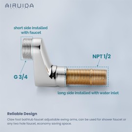 Airuida Extended Thread Adjustable Swing Arms 3-3/8 Inch Wall Mount Clawfoot Bathtub Shower Faucet Adapter 2.17 Inch Commercial Utility Eccentric Screw Plus Size 1 Pair Chrome Polish