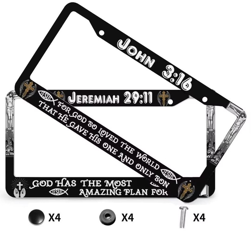 Bible Verses License Plate Frame & Jesus Cross Car Hanging