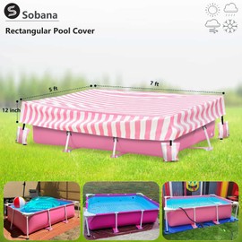 Sobana Sobana Rectangular Pool Cover,Waterproof Cover for 7' x 5' x 24" Rectangular Metal Frame Above Ground Outdoor Swimming Pool,with Tie-Down Ropes & 4 Sandbags,Increase Stability(Cover only,Pink)