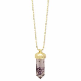 Zad Jewelry Women's Hand-Pressed Dried Lavender Quartz Crystal Pendant Necklace, Goldtone, N2394
