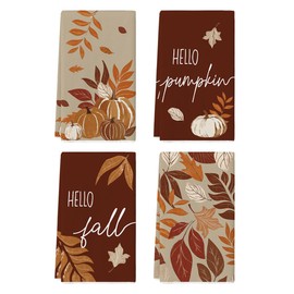 Artoid Mode Maple Leaves Pumpkin Fall Kitchen Towels Dish Towels, 18x26 Inch Farmhouse Thanksgiving Decoration Hand Towels Set of 4