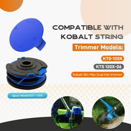 KST-120X Spool Compatible with Kobalt 40V Cordless String Trimmer KST 120X, KST 120X-06,Replacement Weed Eater String Spool Refills Autofeed Dual line 20ft 0.065" 8Pack(6 Spools, 2Cap)