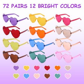 FANELEQU 72 Pairs Heart Shaped Sunglasses, Candy Color Rimless Glasses Trendy Transparent Sunglasses Eyewear Party Supplies Boys Girls Teen Adults