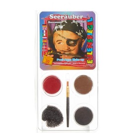 Eulenspiegel 204962 - Motiv-Set Seeräuber, 3 Farben, 1 Bart-Stoppel-Schwamm, 1 Pinsel, 1 Anleitung, für ca. 30 Masken, Karneval, Motto-Party