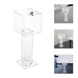 Floor Standing Ballot Box, 12 X 12 Inch Acrylic Donation Box Tall Tithing Box Offering Box Ballot Box Church Donation Box with Lock & Keys for Donation & Ballot (Clear)